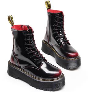 यूरोपीय अमेरिकी महिलाओं के लाल चेलसी जूते मोटे 8-छेद मोटरसाइकिल बूट साइड जिपर गाय चमड़े के मंच नीचे सर्दियों के वसंत वसंत - Product Image 1