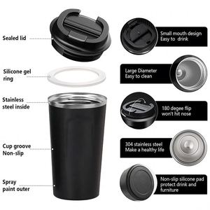 Stainless Steel Vacuum Insulated Tumbler 12oz 17oz Double Wall <b>Coffee</b> Mug With Lid Travel Cup Black White Pink - Product Image 4