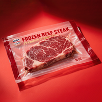 Impresión personalizada, acabado brillante, filete RIBEYE congelado, grado alimenticio, anticorrosión, agujero redondo, PET + PE laminado, bolsa de Mylar, sellado térmico