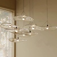Lustre italien en aluminium et verre, design feuille de lotus, avec longue suspension UFO, pour hall d'hôtel, salle à manger, escalier, salon