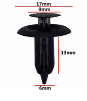 Nouveaux clips de fixation noirs en plastique à pousser pour garnitures de carrosserie automobile, rivets de panneau de véhicule, tête 9 mm, base 17 mm, tige 13 mm