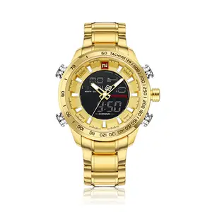 gouden plaat horloge Suppliers-Naviforce 9093 Quartz + Digitale Luxe Heren Horloge Rvs 30M Waterdicht Merk Horloge Relojes Horloges China