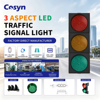 Feux de signalisation LED en aluminium Cosyn 300 mm, alimentés par énergie solaire et secteur, rouge, jaune, vert, clignotants et fixes, pour applications routières et scolaires