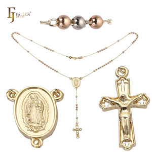 Z54190206 FJ Fallon Fashion Jewelry <strong>Italian</strong> Virgin of Guadalupe Catholic <strong>Rosary</strong> Necklace Plated in 14K Gold Two Tone - Product Image 1