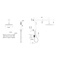 Système de douche thermostatique multifonction mural en acier inoxydable 304 brossé de luxe avec jets de corps et barre coulissante