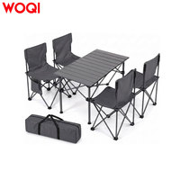 WOQI Ensemble de 4 chaises pliantes de camping avec table, chaises de jardin pliables et portables avec sac de transport et porte-gobelet pour la plage, le pique-nique