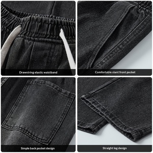 Jeans da <span class=keywords><strong>Uomo</strong></span> Primaverili Nuova Moda Stile High Street Gamba <span class=keywords><strong>Larga</strong></span> Dritta Vestibilità Ampia Vita Media Pesante con Chiusura a Coulisse <span class=keywords><strong>Pantaloni</strong></span> Lunghi - Product Image 5