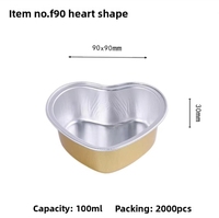 Moules à pâtisserie jetables personnalisés en forme de cœur, gobelets à gâteau en plastique PP avec couvercle, couleur dorée, qualité alimentaire, capacité de 100 ml, recyclables pour les desserts