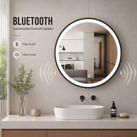 Miroir de salle de bain LED rond intelligent avec cadre en alliage d'aluminium brossé, cadeaux de maquillage pour femmes, fonction intelligente 3 couleurs, anti-buée