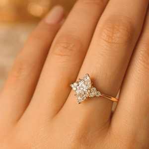 Elegante Anillo de Oro con Diamante de Laboratorio de Corte Marquesa Brillante en Oro Sólido, Joyería Clásica para Novia, Boda y Compromiso para Mujer - Product Image 5