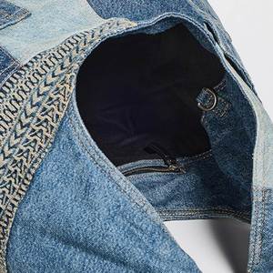 Bolso Tote Vaquero Personalizado para Mujer, Diseño de Parches Bordados, Abierto, de Hombro, para Playa, Viajes, Primavera, Verano, Otoño, Estilo Vaquero - Product Image 3