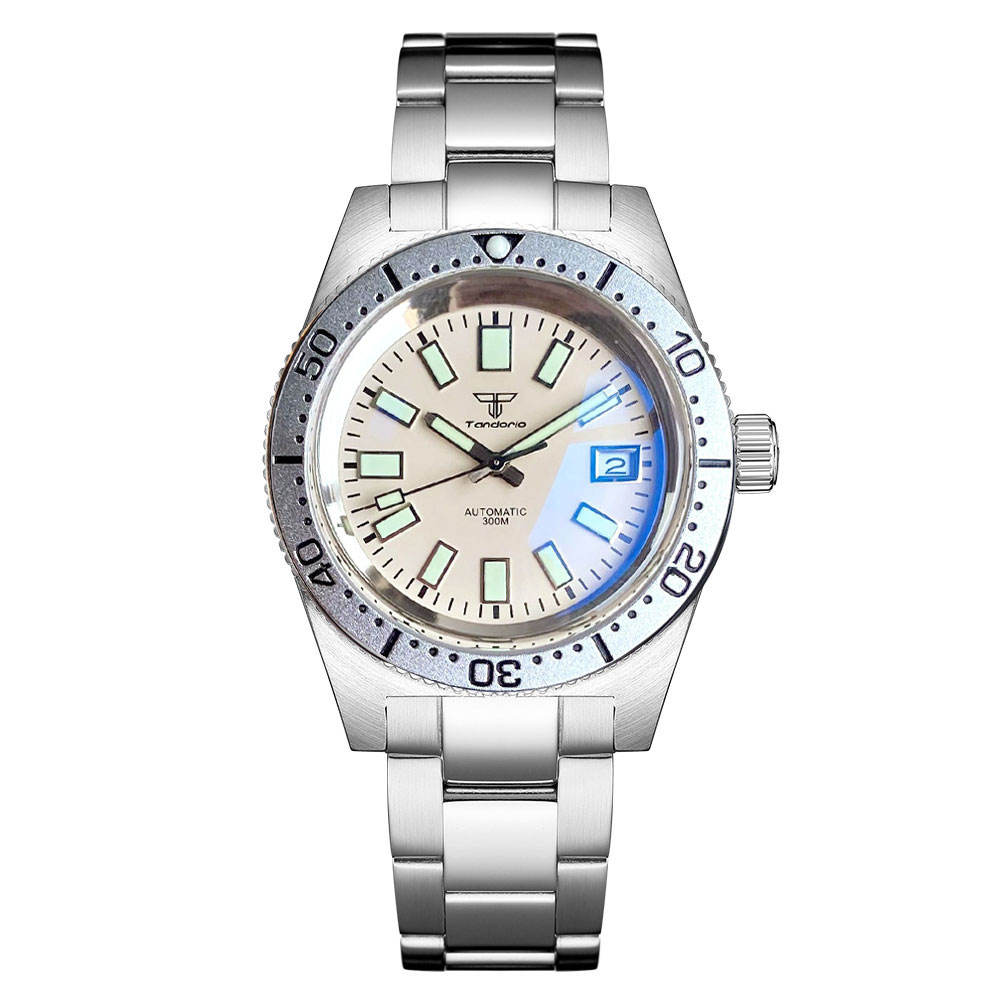 Tandorio Cream White 62MAS Diver Mechanical Watch Men AR
