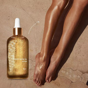 MLM Private Label Glass Pump Bottle for Gold Body Shimmer Oil Essential Oil Perfume with Free Sample and Vitamin E - Product Image 2