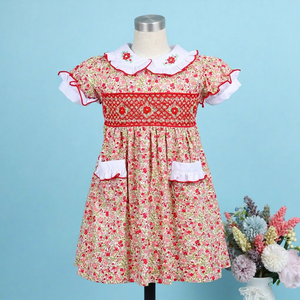 Robe d'hiver pour bébé fille, style anglais, géométrique 3D, rouge, luxe, OEM/ODM, sur mesure, faite à la main, 100% coton, certifiée OEKO-TEX - Product Image 1