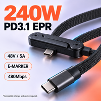 Câble de charge USB-C 240W pour gaming avec support de téléphone pliable PD3.1 5A E-Marker en nylon tressé – Vente en gros