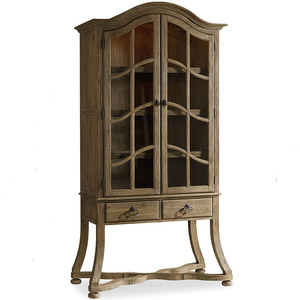 Estante de Livros Arqueada de Madeira Sólida Tradicional Americana para Escritório em Casa com Porta de Vidro Ecológica - Product Image 1