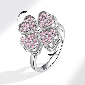Fashion Adjustable Four Leaf Clover Spin Anxiety <b>Rings</b> Micro Insert Pink Zircon Copper Anti <b>Stress</b> Jewelry For Women - Product Image 2