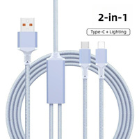100W 5A USB a Câble de chargeur 2 en 1 Charge rapide en nylon tressé USB a vers USB C vers éclairage pour 15/Pro/Plus Mac Book Pro
