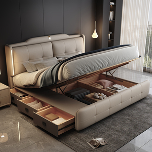 Juego de Muebles de Dormitorio Modernos y Económicos, Cama Tapizada de Cuero, Cama Doble de 180*200, Estructura de Cama Suave, Tamaño King, Queen, Elegante Cama con Almacenamiento - Product Image 5