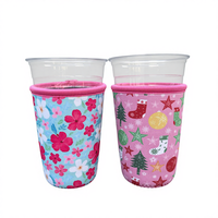 Gobelet isotherme réutilisable personnalisé à motif floral, manchon en néoprène, motif palmier, sublimation, Halloween, Jar Diner, dessin animé côtier, souris