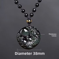 Collier Pendentif Pixiu en Obsidienne Naturelle Unisexe, Attire la Richesse et Équilibre la Fortune, Protection, Chaîne en Bambou, Minimaliste