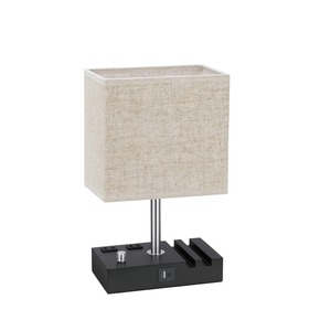 <b>Table</b> <b>Lamp</b> With Usb Port 19.5cm x 11.5cm x 34cm Beige Shade Metal <b>Base</b> E27 Led Bulb Knob Switch Bedroom Desk Lighting - Product Image 4