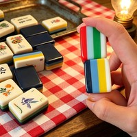 Nuevo Juego de Mahjong Americano de Lujo 2026 de 4 Capas de Acrílico con Patrón Náutico Rojo y Azul, Set de Regalo para Dos Jugadores