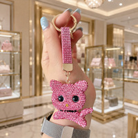 Gantungan Kunci Mobil Kucing Multi-manik Plastik UV Kartun Lucu Unisex, Cincin Kunci Berhias Manik-manik, Ornamen Tas Fashion, Aksesoris untuk Hadiah