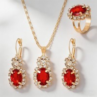 Lot de 5 montres à quartz pour femme, style mode, en alliage d'acier inoxydable, incrustées de strass rubis, avec collier, boucles d'oreilles et bague – Vente en gros