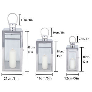 Set of <strong>3</strong> Silver Hanging <strong>Candle</strong> Lantern Stainless Steel Tempered Glass Outdoor Floor Square <strong>Candle</strong> <strong>Holder</strong> for Wedding Home Decor - Product Image 6