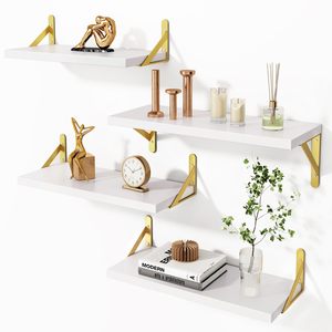 <span class=keywords><strong>Estantes</strong></span> Flotantes de Madera <span class=keywords><strong>para</strong></span> Montar en la Pared, <span class=keywords><strong>para</strong></span> Dormitorio, Baño, Sala de Estar y <span class=keywords><strong>Cocina</strong></span>, Blanco y Dorado - Product Image 1