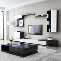 Ensemble de salon moderne avec armoire murale en bois, meuble TV relevable, table basse et meuble TV