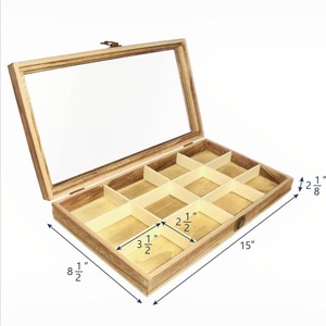 Boîte de rangement en bois à 12 compartiments, organisateur de bijoux en bois naturel avec couvercle en verre pour bracelets, figurines, emballages de boîtes mystères - Product Image 2