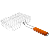 BQ-1136 Panier de barbecue en fer avec longue poignée en bois pour charbon de bois, outils et accessoires d'extérieur, grilles en treillis métallique