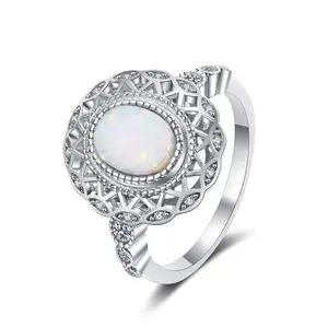 Factory europe and america fashion personalized diamond ring S925 silver white opal diamond 925 sterling silver rings for women