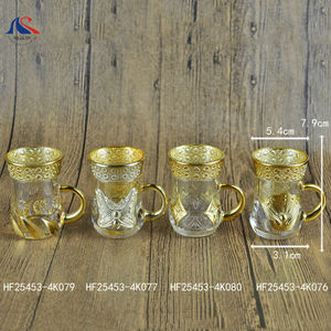 Set di Tazze da Tè Turche in Vetro Placcato Oro, Regalo Arabo Ottomano, 12 Pezzi con Supporti, <span class=keywords><strong>Bicchieri</strong></span> con Rilievi, Copas De Te Cafe - Product Image 5