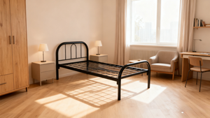 Cadre de lit simple en acier robuste, en fer, en bois, pour étudiants, enfants, dortoir, maison, travailleurs, personnel - Product Image 2