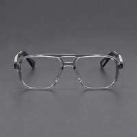 Monturas Ópticas de Moda, Gafas con Protección Anti Luz Azul, Monturas de Diseño Cuadradas de Metal con Doble Puente de Alta Calidad para Hombre