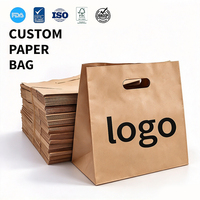 Sacs en papier kraft brun biodégradables et écologiques avec poignées découpées, personnalisables avec logo, pour l'emballage de la restauration rapide