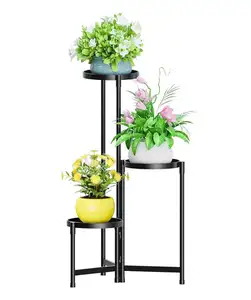 Rak Display vas tanaman berdiri bunga 3 tingkat, Tripod dapat disesuaikan rak penanam untuk dalam ruangan luar ruangan balkon