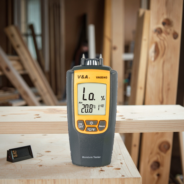 VA8040 Digital Building Material Moisture Meter Detector Analyzer Temperature Testing High/Medium/Low Alerts 7 Material Moisture