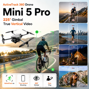 โดรน Mini 5 Pro ActiveTrack 360 ถ่ายภาพแนวตั้งได้จริง พร้อมกิมบอล 225 องศา สำหรับการถ่ายวิดีโอเดี่ยวๆ การเดินทาง และชุดอุปกรณ์สำหรับผู้สร้างเนื้อหา - Product Image 1