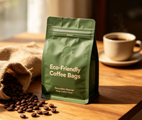 Sachet de café OEM à 8 soudures latérales en PET VMPET PE laminé avec valve de dégazage, fermeture éclair facile à déchirer, fond plat, qualité export, vente en gros