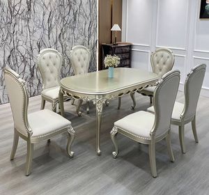 Ensemble de salle à manger en bois massif de style français, table ovale haut de gamme et chaises pour la maison - Product Image 1