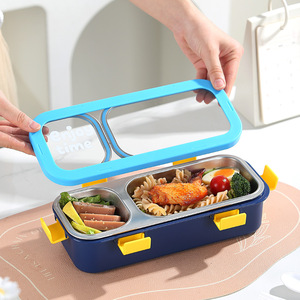 Compartmented Rectangular Stainless Steel <b>Lunch</b> <b>Box</b> With Seal Lid For Students And Working Professionals - Product Image 2