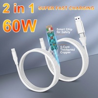 Câble USB Type C convertible 2 en 1 60W, câble de charge rapide tressé en nylon, câble de données pour mobile, ordinateur portable, appareil photo, logo de marque personnalisé