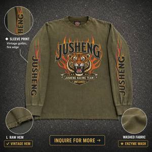 T-shirt à manches longues en tricot délavé à l'acide pour <span class=keywords><strong>homme</strong></span>, 100 % coton épais, impression graphique DTG, col rond, style streetwear vintage, OEM ODM - Product Image 4