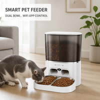 Distributeur automatique de nourriture pour animaux de compagnie intelligent avec contrôle par application WiFi, 8L, double bol, contrôle des portions programmé avec enregistreur vocal