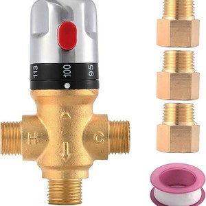 Válvula mezcladora termostática de latón de 1/2 NPT para control de agua fría y caliente en calentadores de agua, fácil instalación - Product Image 1