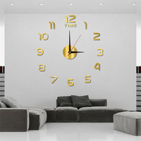Jam Dinding Stiker Akrilik Digital Dekoratif OEM Creative Pointer Numbers Silent Clock, Jam Dinding DIY Sederhana Besar untuk Kamar Tidur